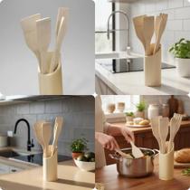 Kit Utensílios Cozinha Bambu 5 Peças Durável Ecológico Fácil Limpeza Culinário Durável Casa Presente Resistentes Moderno Kit Utensílios Cozinha Bambu 5 Peças Durável Ecológico Fácil Limpeza Culinário Durável Casa Presente Resistentes Moderno