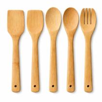 Kit Utensílios Cozinha Bambu Shanping Colheres Espátulas Kit Utensílios Cozinha Bambu Shanping Colheres Espátulas
