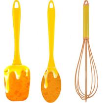 Kit Utensílios Cozinha Espátula Colher Fue Calda de Caramelo