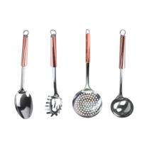 Kit Utensílios Cozinha Inox Colher de Arroz Concha Feijão e Caldos Pegador de Massa Escumadeira Frituras Gênova Kehome C