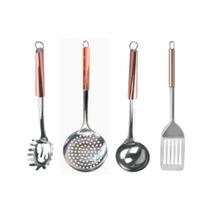 Kit Utensílios Cozinha Inox Concha Feijão e Caldos Pegador de Massa Escumadeira Espátula Gênova Kehome