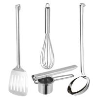 Kit Utensílios Cozinha Inox Espátula Concha Fuê Amassador Kit Utensílios Cozinha Inox Espátula Concha Fuê Amassador
