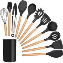 Kit Utensilios Cozinha Jogo 12 Peças Silicone Cabo Madeira - Tailored Brasil