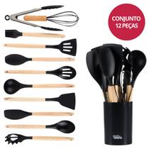 Kit Utensílios Cozinha Silicone 12 Pçs c/ Suporte Preto Kit Utensílios Cozinha Silicone 12 Pçs c/ Suporte Preto