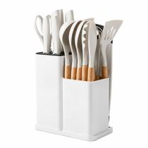 Kit Utensílios Cozinha Silicone 19 Peças Jogo De Facas Tábua Tesoura Cabo Madeira Com Suporte Kit Utensílios Cozinha Silicone 19 Peças Jogo De Facas Tábua Tesoura Cabo Madeira Com Suporte