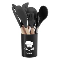 Kit Utensílios Cozinha Silicone Colher Copo Suporte 12 Peças