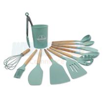 Kit Utensílios Cozinha Silicone Colher Copo Suporte 12 Peças