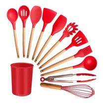 Kit Utensílios Cozinha Silicone Colher Copo Suporte 12 Peças