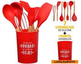 Kit Utensílios Cozinha Silicone Colher Copo Suporte 8 Peças - Etilux Kit Utensílios Cozinha Silicone Colher Copo Suporte 8 Peças - Etilux