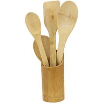 Kit Utensílios De Bambu 5 Peças