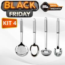 Kit Utensílios de Cozinha 04 Peças Em Aço Inox Colher Escumadeira Concha Pegador de Massa Kit Utensílios de Cozinha 04 Peças Em Aço Inox Colher Escumadeira Concha Pegador de Massa