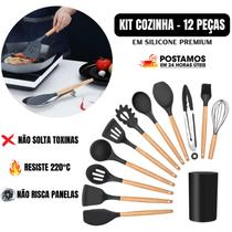 Kit Utensílios De Cozinha 12 Peças De Silicone Colher Com Cabo De Madeira Espátula Fue Concha Pincel Kit Utensílios De Cozinha 12 Peças De Silicone Colher Com Cabo De Madeira Espátula Fue Concha Pincel