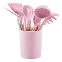 Kit Utensílios de Cozinha 12 Peças Silicone Cabo Madeira
