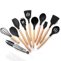 Kit Utensílios De Cozinha 12 Peças Silicone Cesto Bambu - Home Land