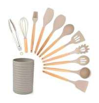 Kit Utensílios De Cozinha 12 Peças Silicone Colorido Bege