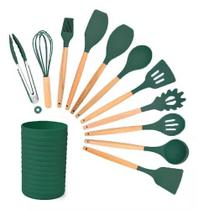 Kit Utensílios De Cozinha 12 Peças Silicone Colorido Verde