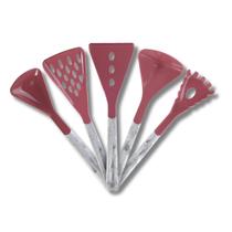 Kit Utensílios De Cozinha 5 Peças Duo Branco E Rosa Em Nylon Kit Utensílios De Cozinha 5 Peças Duo Branco E Rosa Em Nylon