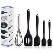 Kit Utensilios De Cozinha 5 Peças em Silicone Colher Espátula Pincel Artigos Culinária Mesa Jantar Antiaderente