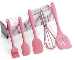 Kit Utensilios De Cozinha 5 Peças em Silicone Colher Espátula Pincel Artigos Culinária Mesa Jantar Antiaderente