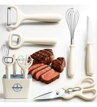 Kit Utensílios de Cozinha 6 Peças com Faca Tesoura Descascador Abridor Batedor e Suporte BPA Free Kit Utensílios de Cozinha 6 Peças com Faca Tesoura Descascador Abridor Batedor e Suporte BPA Free