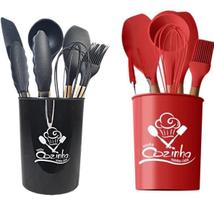 Kit utensílios de cozinha 7 peças madeira e silicone