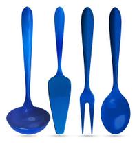 Kit Utensílios De Cozinha Azul 4 Peças Aço Inox Gourmet Mix