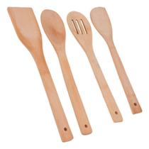 Kit Utensílios De Cozinha Bambu 4 Peças Colher Pau Espátula