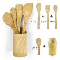 Kit Utensílios de Cozinha Bambu 5 Peça c/ Suporte
