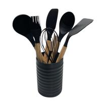 Kit Utensilios de Cozinha Com 7 Peças Com Cesto