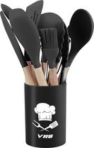 Kit Utensílios de Cozinha de Silicone 12pcs C/ Suporte Flórida- Preto