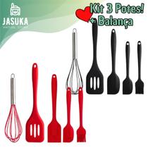 Kit Utensílios de Cozinha de Silicone 5 Peças Pincel Espátula Batedor de Ovos Cores Sortido