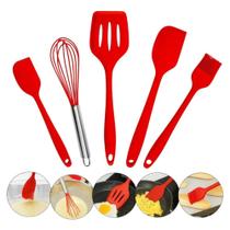 Kit Utensílios de Cozinha de Silicone 5 Peças Sortido Preto ou Vermelho