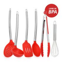 Kit utensilios de cozinha de silicone vermelho cabo inox k4b - UnyHome