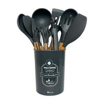 Kit Utensílios De Cozinha Em Silicone C/Cabo Madeira 12Pçs