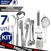 Kit Utensílios de Cozinha Inox Completo Pegadores Peneira Ralador Concha Colher