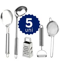 Kit Utensílios de Cozinha Inox Completo Pegadores Peneira Ralador Concha Colher Kit Utensílios de Cozinha Inox Completo Pegadores Peneira Ralador Concha Colher
