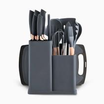 Kit Utensílios de Cozinha Jogo Completo 19 Peças Cinza