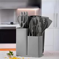 Kit Utensílios de Cozinha Luxo Jogo Completo 19 Peças Com Tábua em Silicone Espátula Faca Tesoura Cinza Kit Utensílios de Cozinha Luxo Jogo Completo 19 Peças Com Tábua em Silicone Espátula Faca Tesoura Cinza