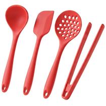 Kit Utensílios de Cozinha Mimo Style Silicone Vermelho 4pçs Antiaderente
