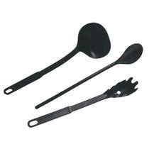 Kit Utensílios de Cozinha para Servir Grande Concha Colher e Pegador de Plástico Preto
