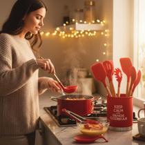 Kit Utensílios de Cozinha Silicone 13 Peças Vermelho Antiaderente Resistente ao Calor