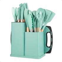 Kit Utensílios de Cozinha Silicone 19 Peças Cor Verde