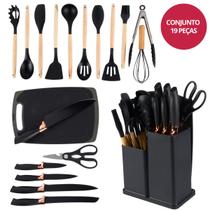Kit Utensílios de Cozinha Silicone 19 Peças Preto Thika