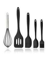 Kit Utensílios de Cozinha Silicone 5 Peças com Fue Espátula, Colher e Batedor Antiaderente Resistente ao Calor Cor:Pre Kit Utensílios de Cozinha Silicone 5 Peças com Fue Espátula, Colher e Batedor Antiaderente Resistente ao Calor Cor:Pre