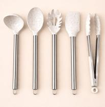 Kit Utensílios De Cozinha Silicone Cabo Inox Duo