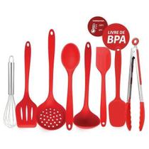 Kit Utensílios De Cozinha Silicone Profissional Vermelho