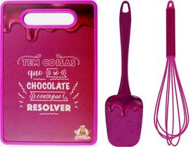 Kit Utensílios de Cozinha Tábua de Corte Espátula e Fue