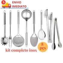 Kit Utensílios de Inox 8 pçs Colher Concha Pegador Servir Buffet Restaurante Cozinha