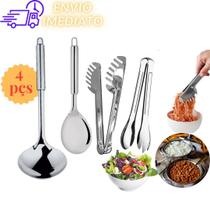 Kit Utensilios de Inox Colher Concha Pegador de Massa Pegador de Salada Arroz Feijão Caldos Sopa Macarrão