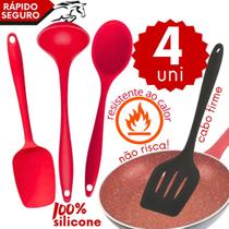 Kit Utensílios de Silicone 4 Peças Concha Espátulas Colher Ideal para Panelas Teflon
